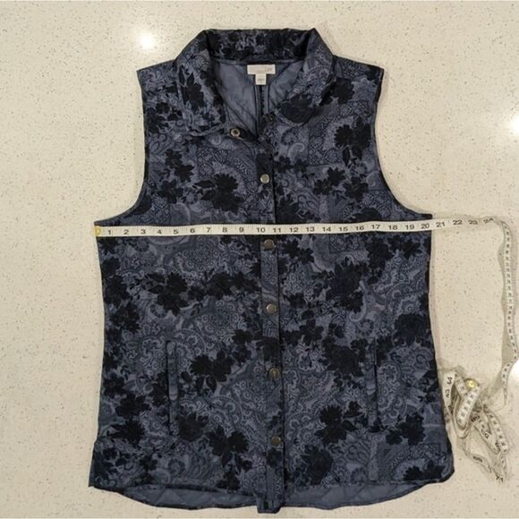 J.Jill Blue Floral Paisley Quilted Puffer Vest Button Front Pockets Fall Comfy M - Picture 5 of 11